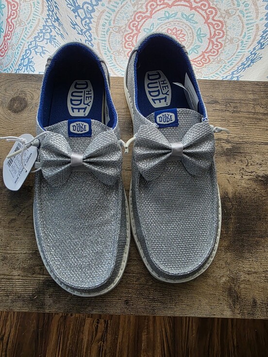 Hey Dude Shoes - Hey Dude Wendy Sparkle Bow Shoes – Silver/Sea Blue – Women’s Size 7 – NWT